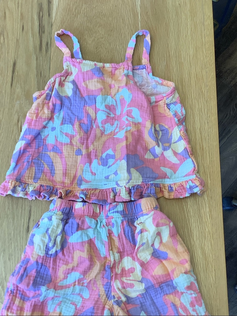 wonder nation Pink Purple Floral Muslin Tank & Shorts Set